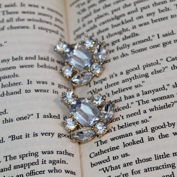 Gold Rhinestone Cocktail Earrings PROM Wedding NEW - Picture 2 of 7